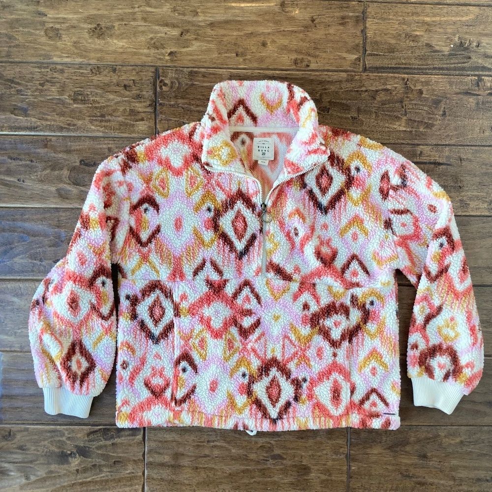 Billabong Time Off Zip Fleece Pull Over Lavender Kiss Boho Design Medium